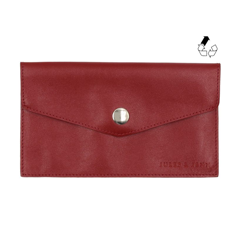 pochette enveloppe cuir upcycle rouge fonce jules & jenn