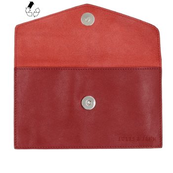 vue dessus pochette enveloppe cuir upcycle rouge fonce jules & jenn