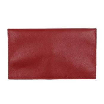 vue derriere pochette enveloppe cuir upcycle rouge fonce jules & jenn