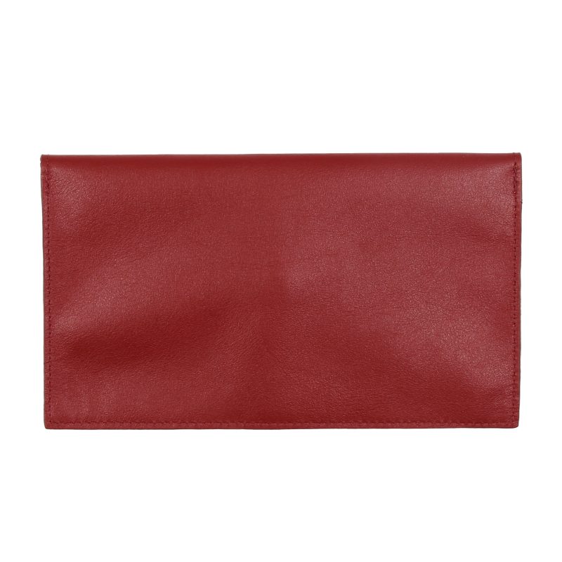 vue derriere pochette enveloppe cuir upcycle rouge fonce jules & jenn