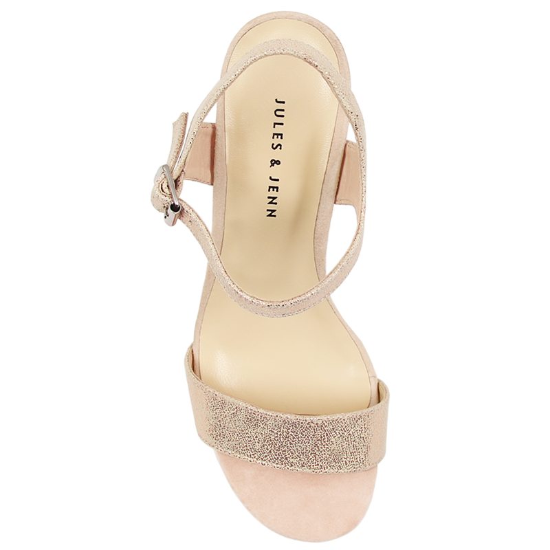 vue dessus sandales talon cuir champagne jules & jenn