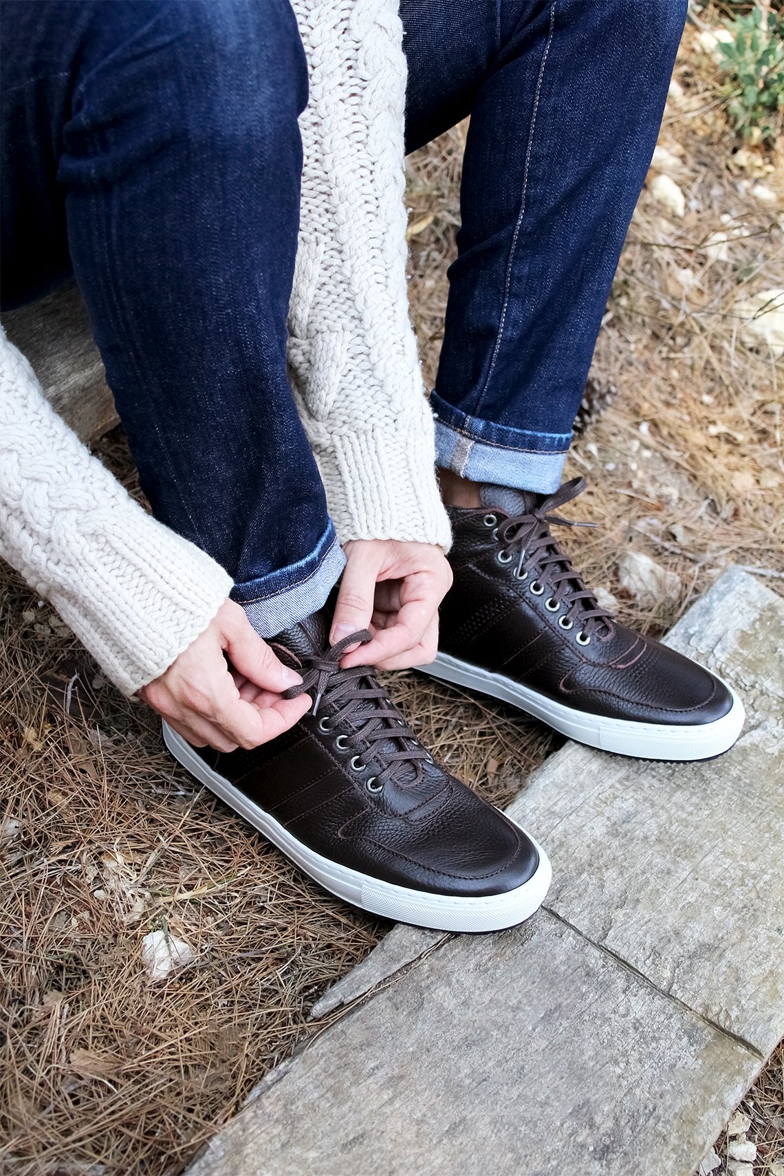 Baskets Gaspard en cuir grainé marron pour homme JULES & JENN