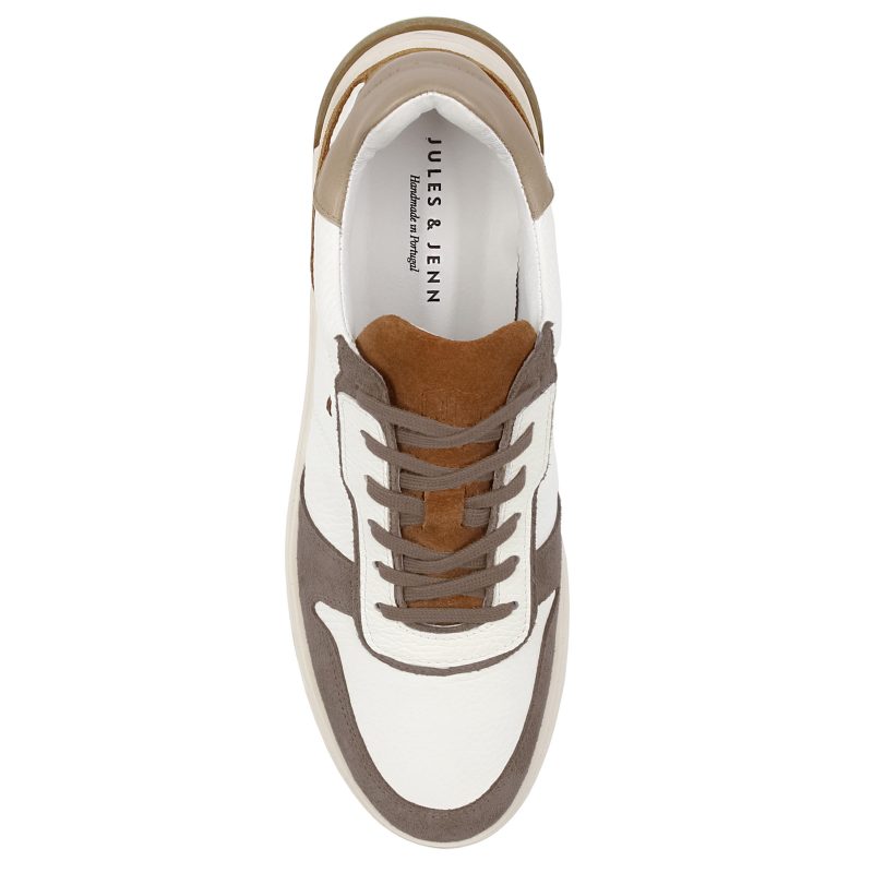 vue dessus baskets leo cuir blanc camel jules & jenn