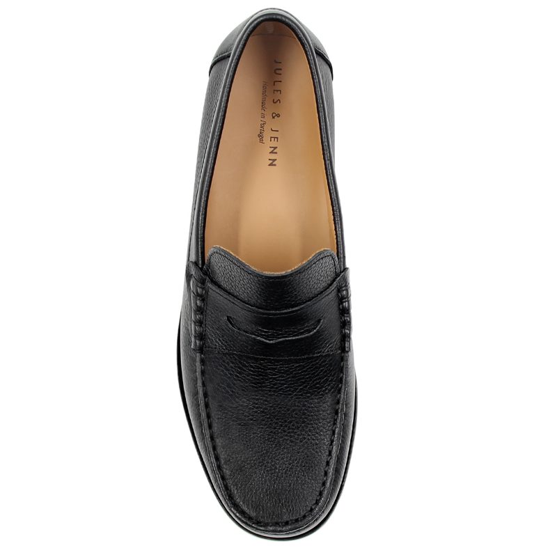 vue dessus mocassins urbains cuir graine noir jules & jenn