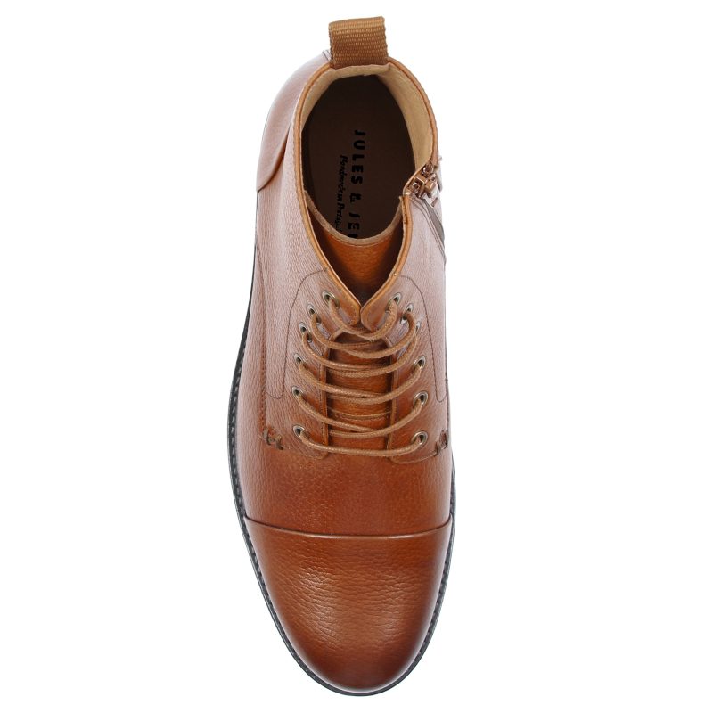 vue dessus ranger boots cuir graine camel jules & jenn