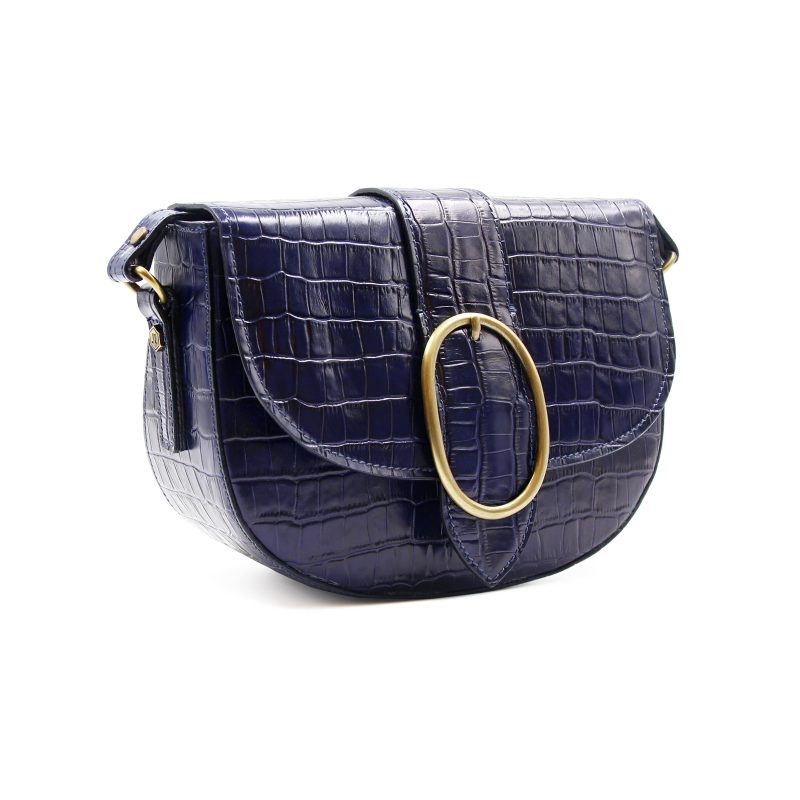 vue profil sac boucle cuir imprime crocodile bleu jules & jenn