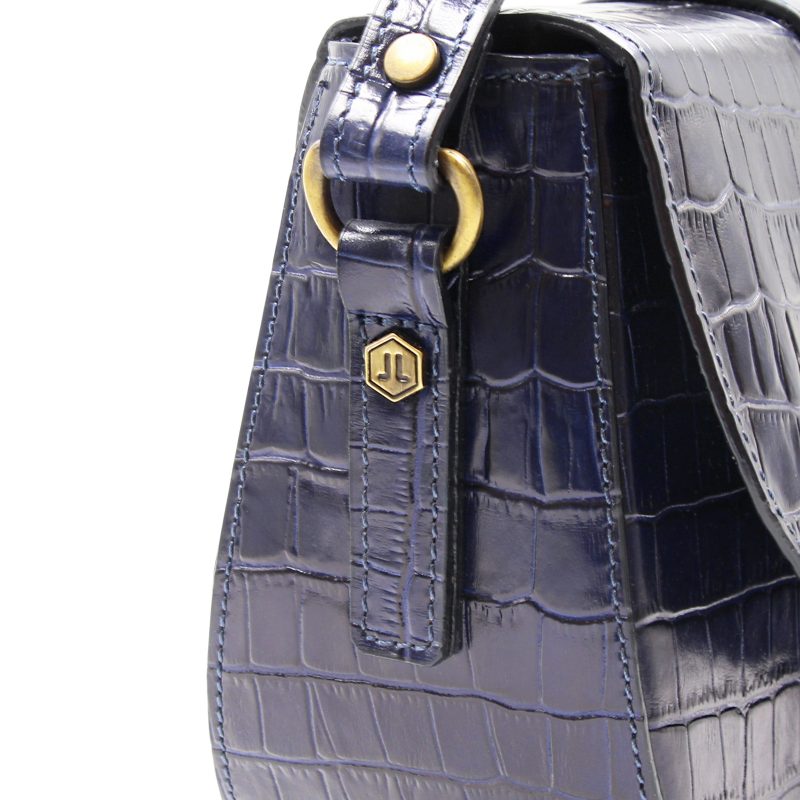 vue detail sac boucle cuir imprime crocodile bleu jules & jenn