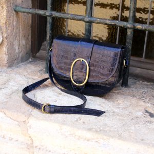 vue posee sac boucle cuir imprime crocodile bleu jules & jenn