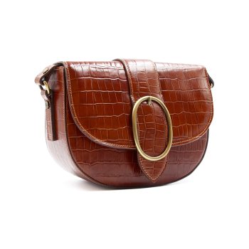 vue profil sac boucle cuir imprime crocodile cognac jules & jenn