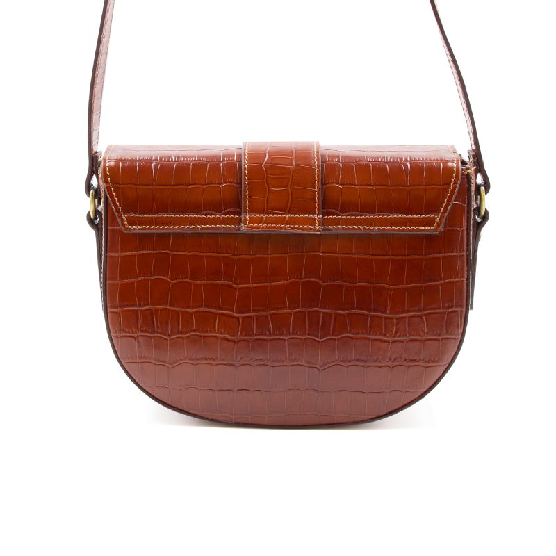 vue arriere sac boucle cuir imprime crocodile cognac jules & jenn