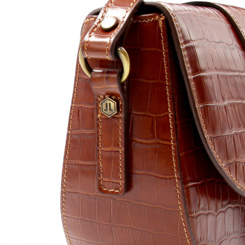 vue detail sac boucle cuir imprime crocodile cognac jules & jenn