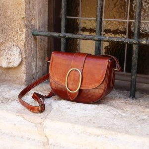 vue posee sac boucle cuir imprime crocodile cognac jules & jenn