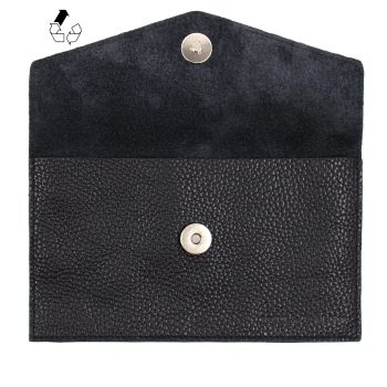 vue dessus pochette enveloppe cuir graine upcycle noir jules & jenn