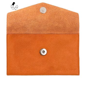 vue dessus pochette enveloppe cuir graine upcycle orange jules & jenn