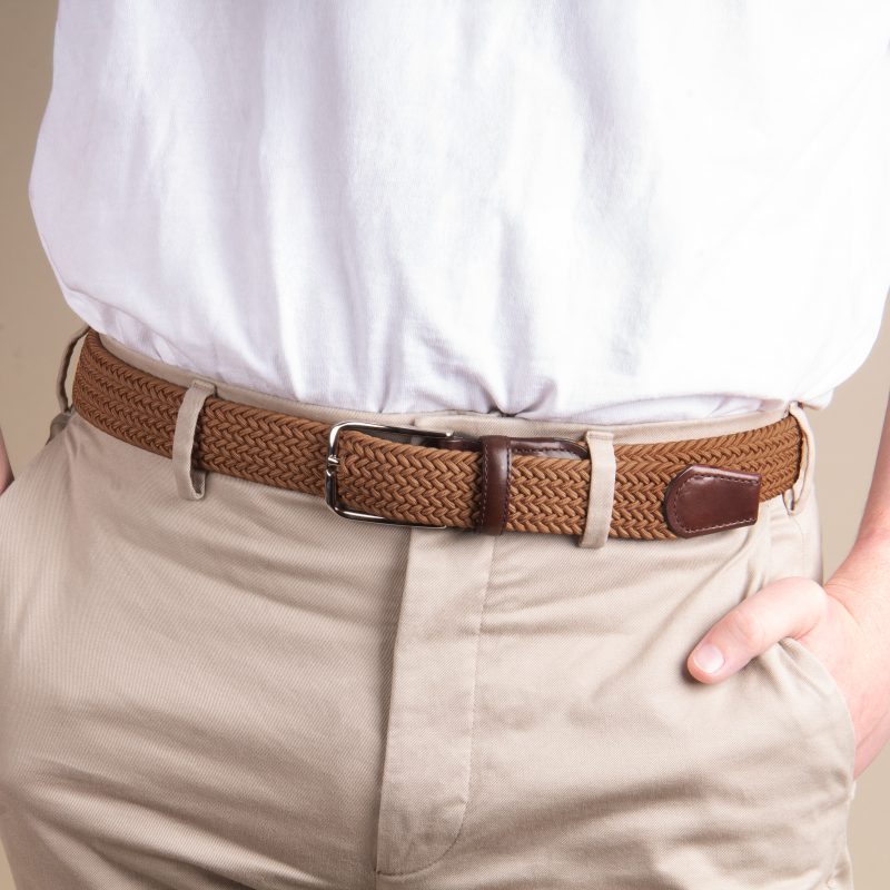 vue situation 1 ceinture tressee homme polyester et cuir cognac jules & jenn